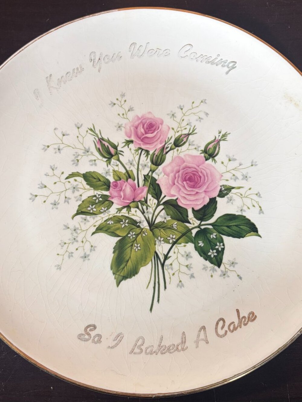 Vtg Cardinal China Co 22K USA "I knew you were coming, so I baked a cake" Plate